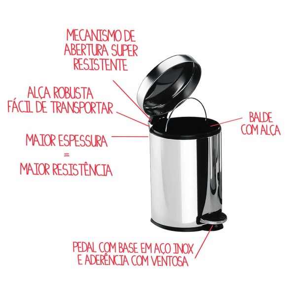 Encontraproduto.com.br - Lixeira Brinox Inox 12 Litros Com Pedal