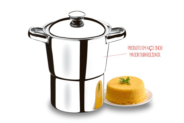 Encontraproduto.com.br - Cuscuzeira Brinox 16cm de diâmetro (19cm total) estrutura 100% em aço inoxidável polido sem revestimento 2L - Linha Lyon