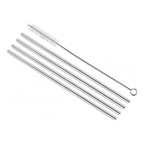 Encontraproduto.com.br - kit 5 peças Canudo Inox Reto + Escova Brinox