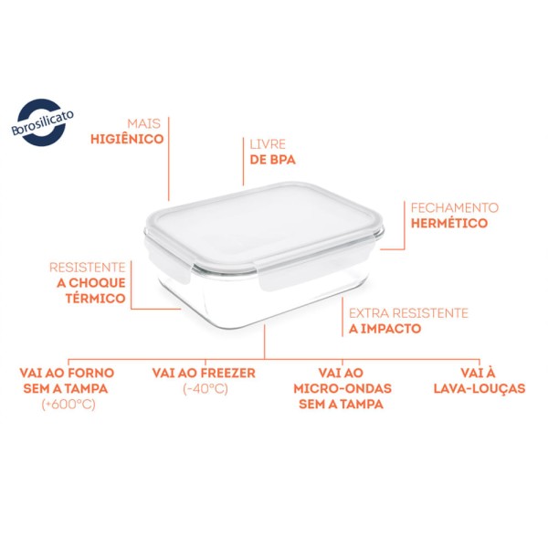 Encontraproduto.com.br - Pote Retangular Hermético Lock&Stock 1,5L Brinox 23x17,5x7,6 cm