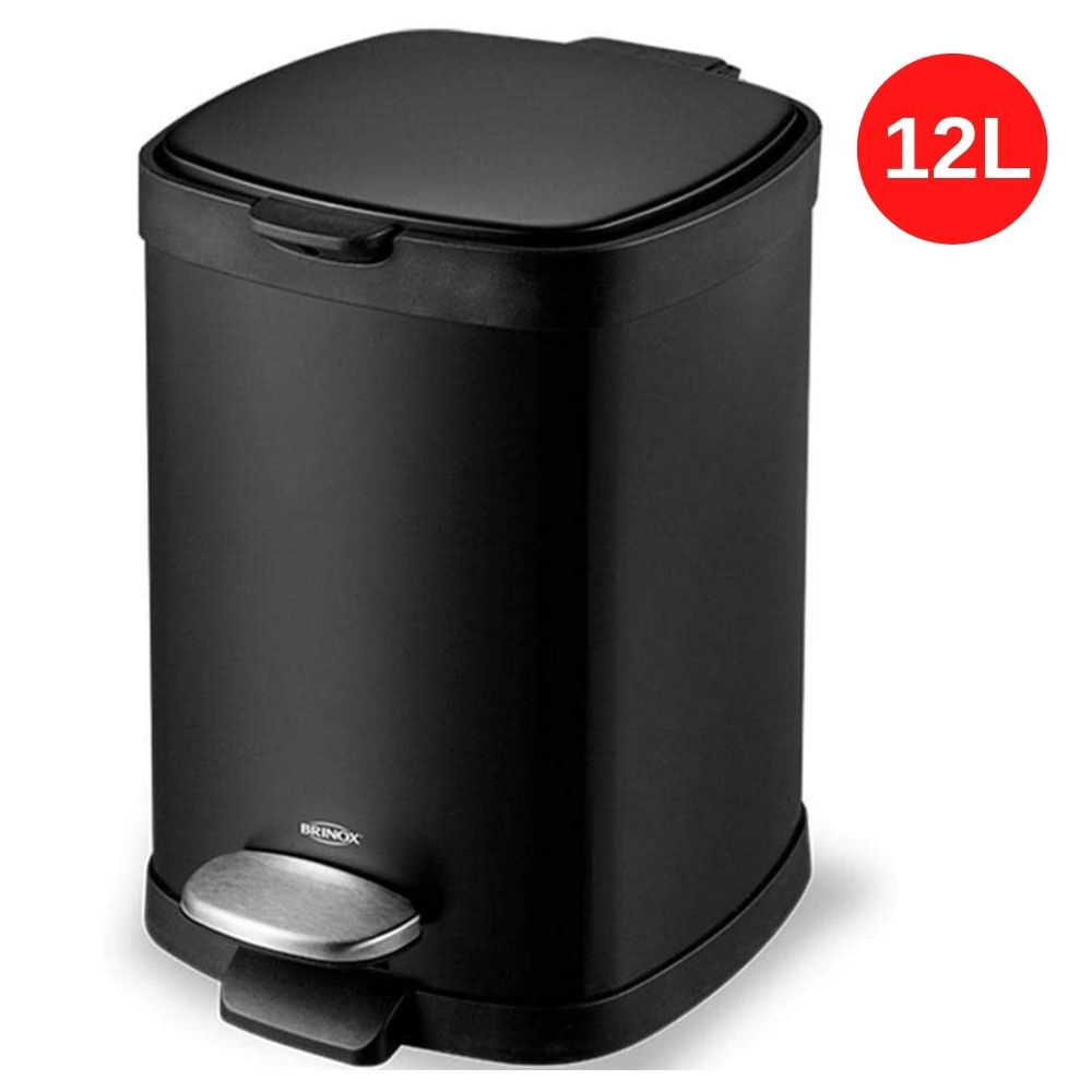 Encontraproduto.com.br - Lixeira Aço Carbono Pedal Balde Frame 12L Preto Brinox - (3065/100)