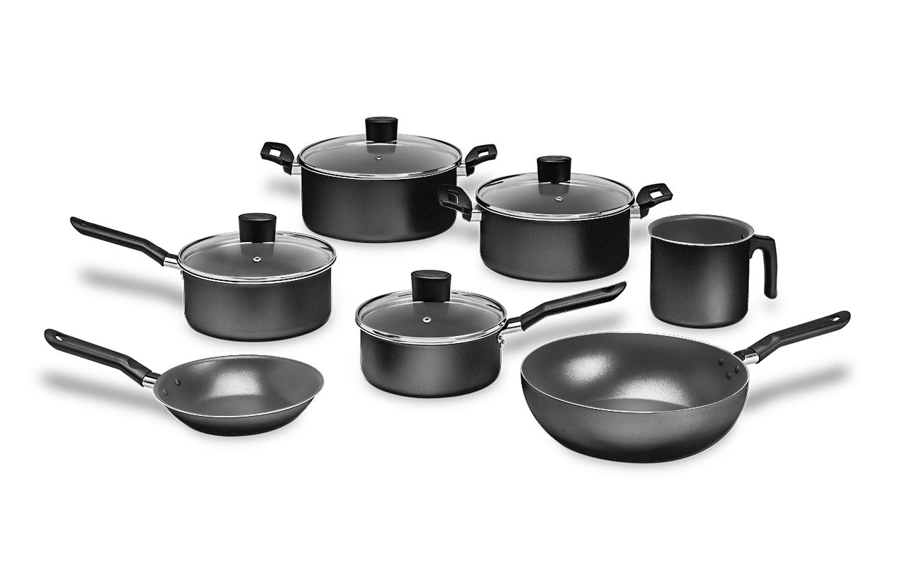 Encontraproduto.com.br - Jogo de Panelas Brinox Antiaderente Pro-Flon 7 Peças Ebony Preto