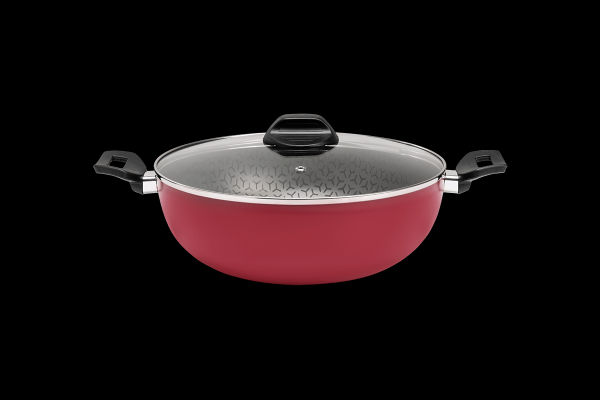 Encontraproduto.com.br - Wok com Tampa e Alças 28 cm 4,1 L Revestimento Pro-flon Antiaderente Cor Borgonha Linha Anis Brinox
