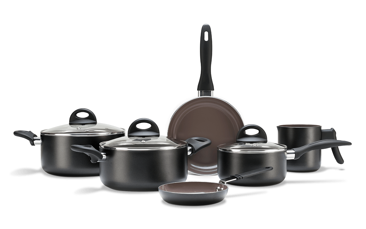 Jogo de Panelas Brinox Antiaderente Ceramic Life 6 Peças Smart Plus Preto