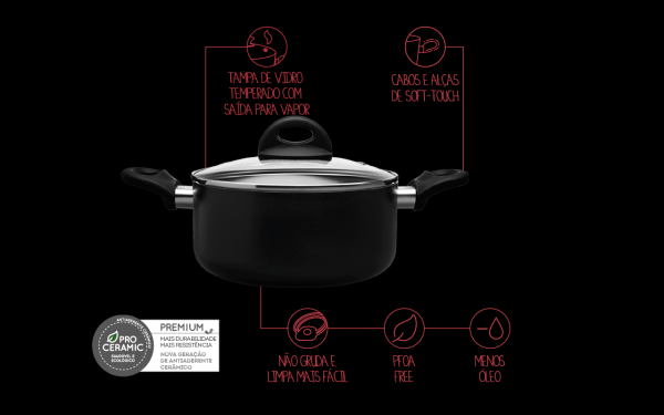 Encontraproduto.com.br - Caçarola com Tampa - Ceramic Life Smart Plus Ø20 - Preto Ø 20 cm