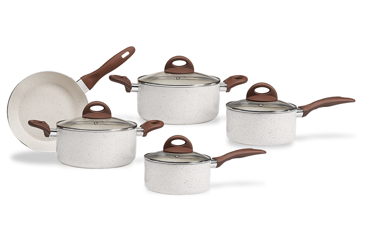 Jogo de Panelas Brinox Antiaderente Ceramic Life 5 Peças Smart Plus com Indução Vanilla