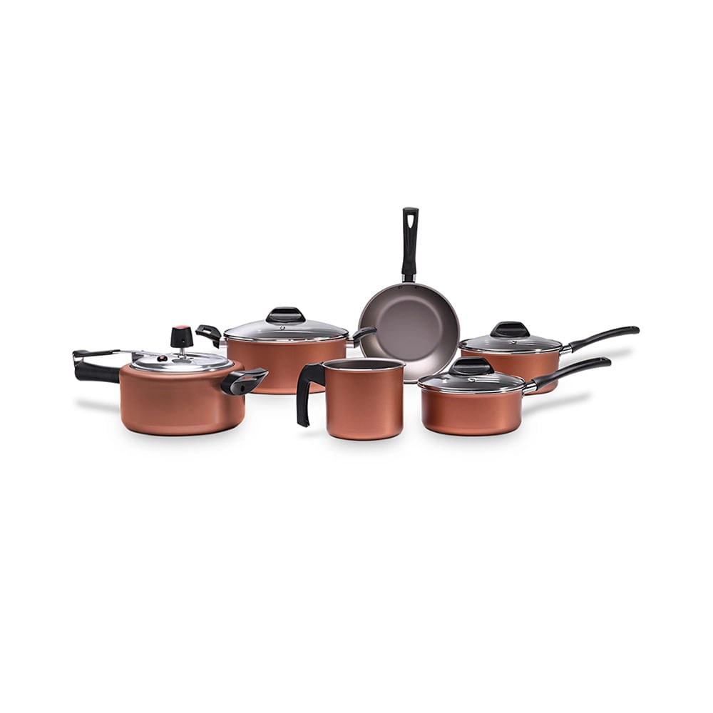 Encontraproduto.com.br - Jogo de Panelas 6 peças com Panela de Pressão - Clove - Brinox - Cobre