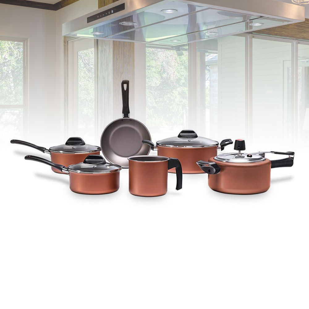Encontraproduto.com.br - Jogo de Panelas 6 peças com Panela de Pressão - Clove - Brinox - Cobre