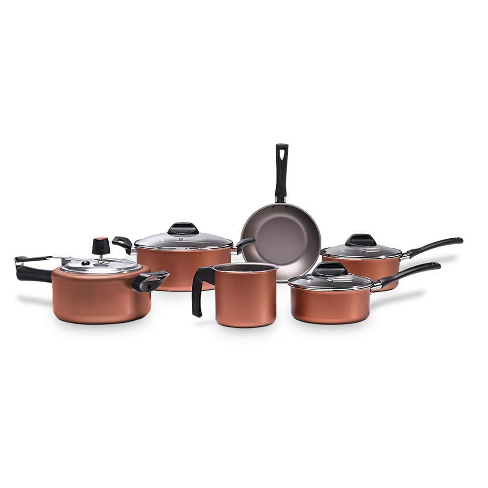 Encontraproduto.com.br - Jogo de Panelas 6 peças com Panela de Pressão - Clove - Brinox - Cobre