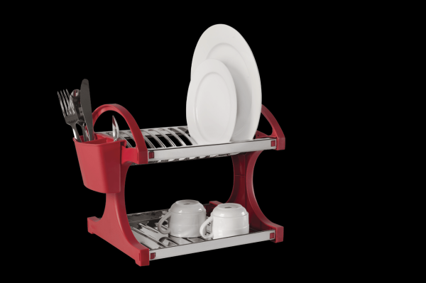 Encontraproduto.com.br - Escorredor 12 Prato Com Laterais Em Polipropileno Vermelho Brinox