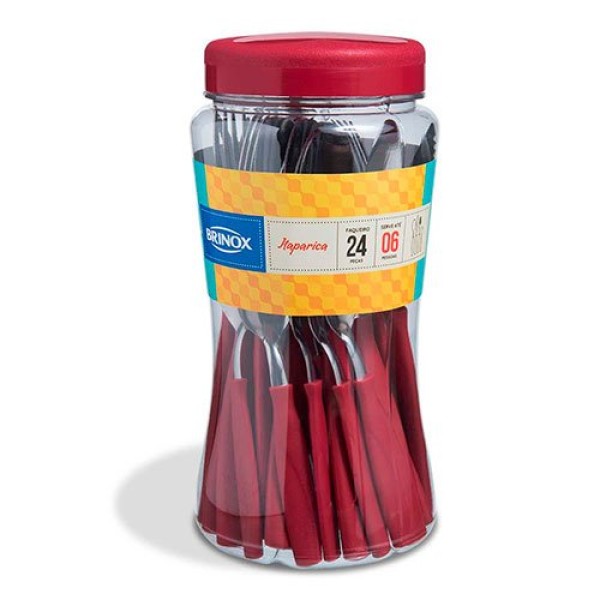 Encontraproduto.com.br - Faqueiro Itaparica 24 Peças Inox e Vermelho Brinox