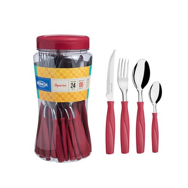 Encontraproduto.com.br - Faqueiro Itaparica 24 Peças Inox e Vermelho Brinox