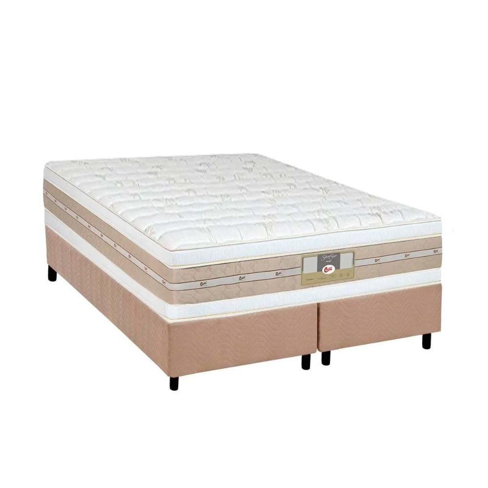 Conjunto Box Queen: Colchão Molas Castor Pocket Silver Star Air Double + Base Crc Suede Clean(158x198)