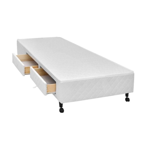 Encontraproduto.com.br - Cama Box Base C/gavetas Solteiro Poli Tecido White (78x27-c/2 Gavs) - Castor