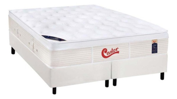 Cama Box Queen: Colchão Molas Castor Pocket Gold Star Vitagel + Base Crc Courano White(158X198)