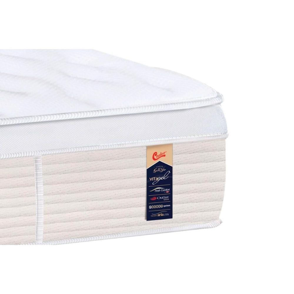 Cama Box Baú Solteiro: Colchão Molas Castor Pocket Gold Star Vitagel + Base Crc Courano White