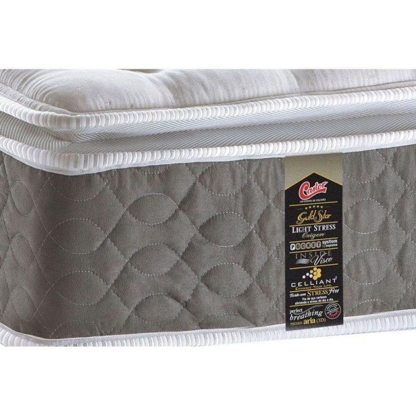 Encontraproduto.com.br - Cama Box Queen: Colchão Molas Castor Pocket Light Stress Oxygen New One Face + Base Cinza(158X198)