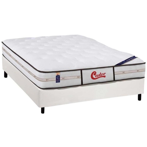 Cama Box King: Colchão Molas Pocket Ensacadas Castor Gold Star Vitagel Class + Base White(193X203)