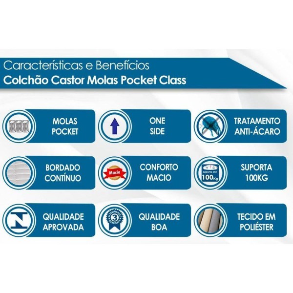 Encontraproduto.com.br - Cama Box Baú Casal: Colchão Molas Castor Pocket Class + Base CRC Suede Clean(138x188)