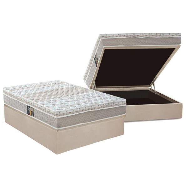 Encontraproduto.com.br - Cama Box Baú Casal: Colchão Molas Castor Pocket Class + Base CRC Suede Clean(138x188)