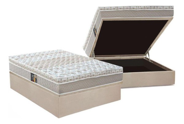 Encontraproduto.com.br - Cama Box Baú Casal: Colchão Molas Castor Pocket Class + Base CRC Suede Clean(138x188)