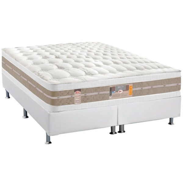Cama Box Queen: Colchão Molas Castor Pocket Silver Star Air Df + Base Crc Courano Branco(158X198)