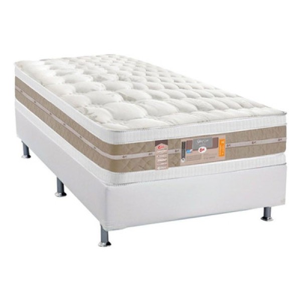 Cama Box Solteiro: Colchão Molas Castor Pocket Silver Star Air Df + Base Crc Courano White(88X188)