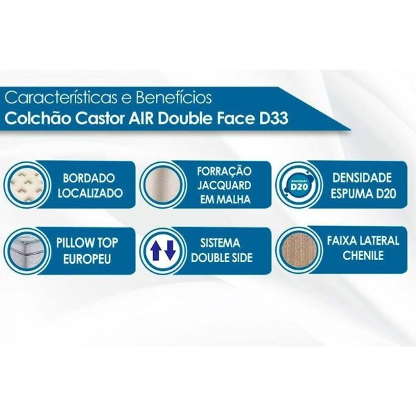 Encontraproduto.com.br - Cama Box Baú Queen: Colchão Castor D33 Black E White Air Double Face Euro Pillow+Base Gray(158X198)