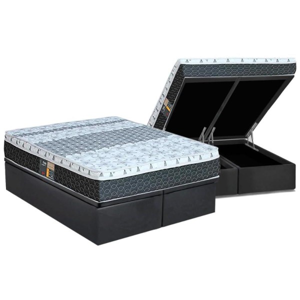 Cama Box Baú King: Colchão Molas Castor Bonnel System Class One Face + Base CRC Suede Grey(193x203)