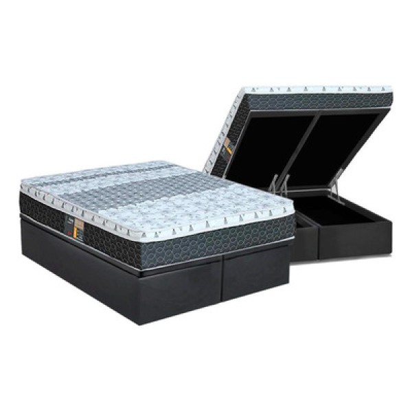 Encontraproduto.com.br - Cama Box Baú King: Colchão Molas Castor Bonnel System Class One Face + Base CRC Suede Grey(193x203)
