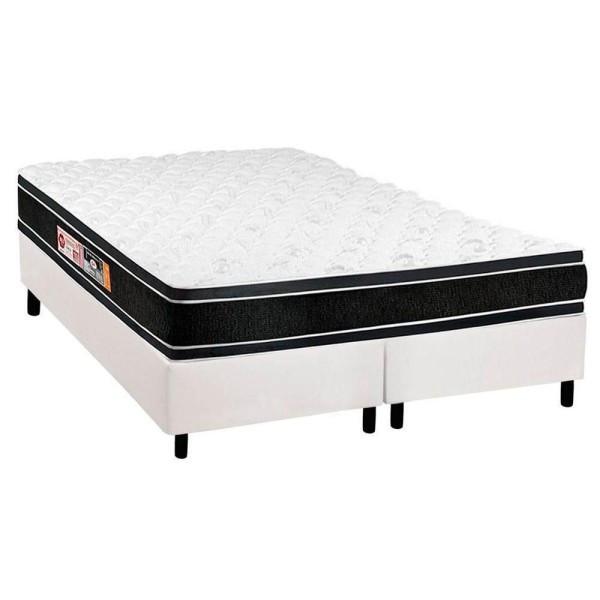 Encontraproduto.com.br - Cama Box Queen: Colchão Espuma Castor D33 Black E White Double Face + Base White(158X198)