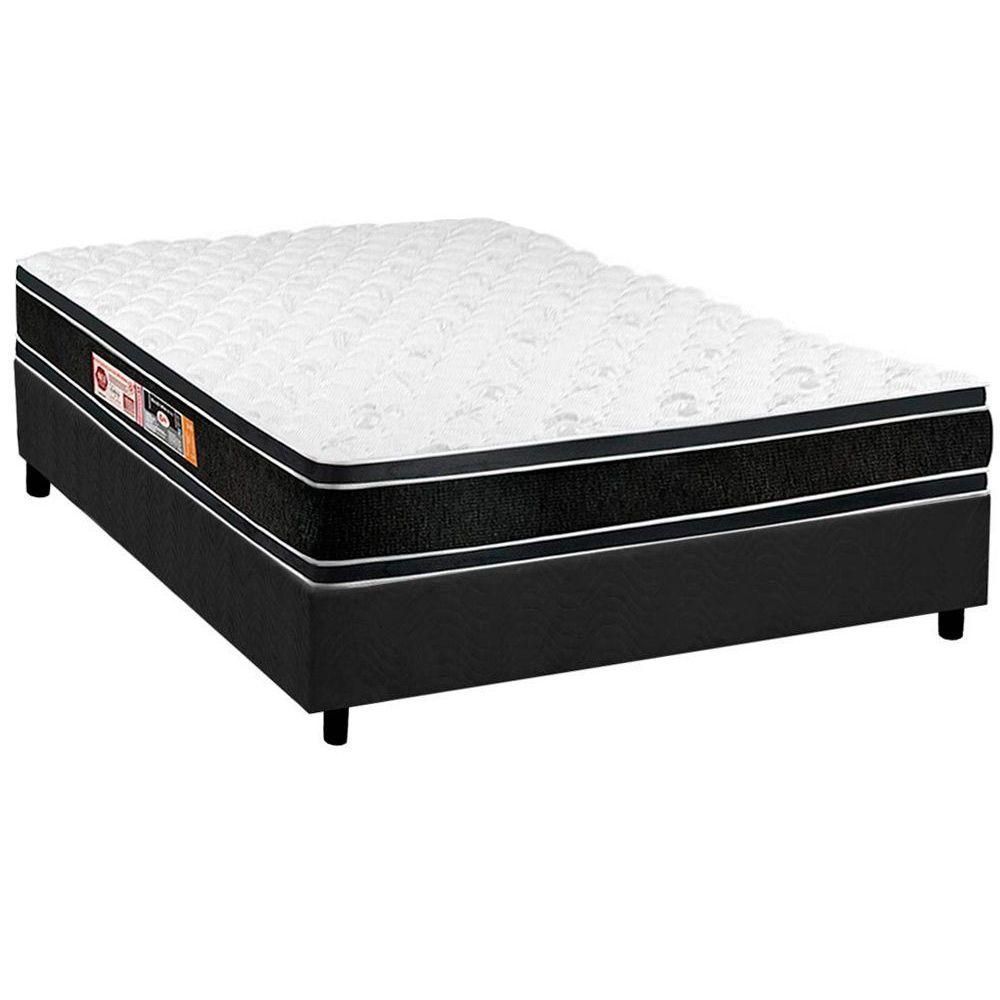 Cama Box Casal: Colchão Espuma Castor D33 Black E White + Base Crc Suede Gray(138X188)