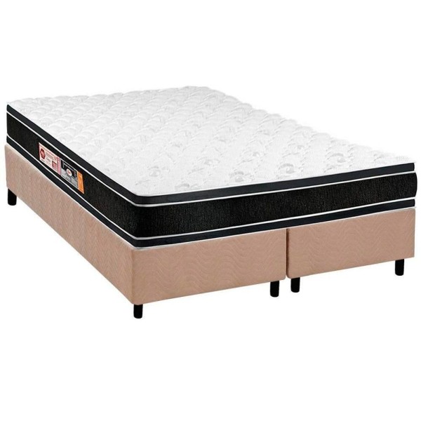 Encontraproduto.com.br - Cama Box Queen: Colchão Espuma Castor D33 Black E White + Base Crc Suede Clean(158X198)