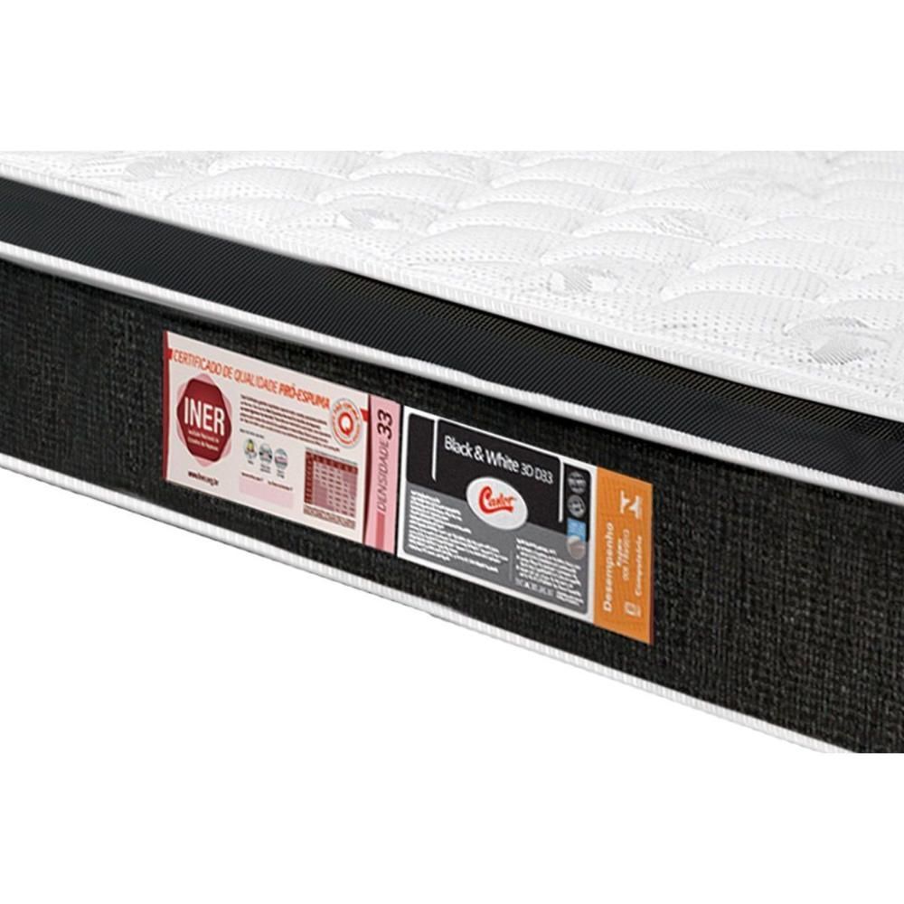 Encontraproduto.com.br - Cama Box Queen: Colchão Espuma Castor D33 Black E White + Base Crc Suede Black(158X198)