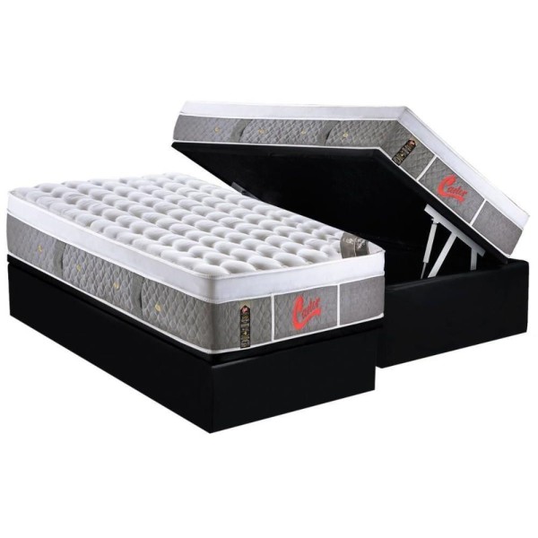 Encontraproduto.com.br - Cama Box Baú Solteiro: Colchão Molas Pocket Ensacadas Castor New Plush + Base Crc Black(88x188)