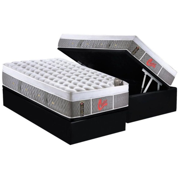 Encontraproduto.com.br - Cama Box Baú Solteiro: Colchão Molas Pocket Ensacadas Castor New Plush + Base Crc Black(88x188)
