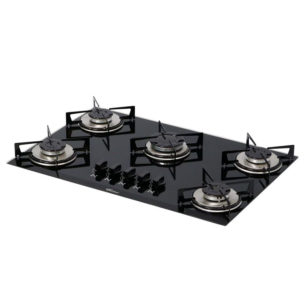 Encontraproduto.com.br - Cooktop Fischer 5 Bocas Tripla Chama Mesa de Vidro Bivolt Preto 1743