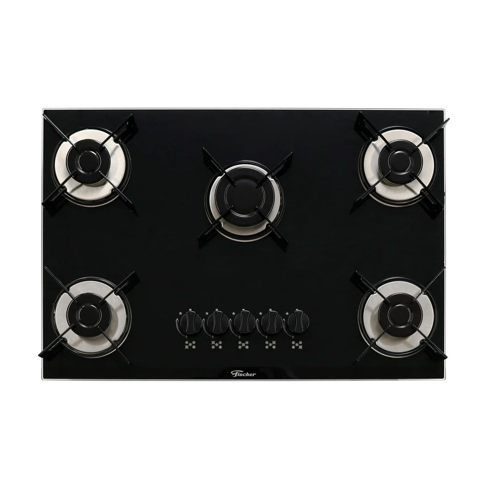 Encontraproduto.com.br - Cooktop Fischer 5 Bocas Tripla Chama Mesa de Vidro Bivolt Preto 1743
