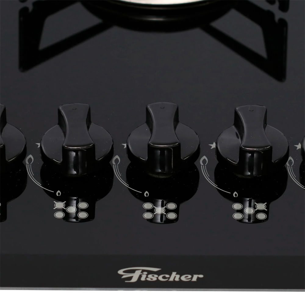 Encontraproduto.com.br - Cooktop Fischer 5 Bocas Tripla Chama Mesa de Vidro Bivolt Preto 1743