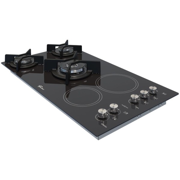 Encontraproduto.com.br - Cooktop Gás/Elétrico 5 Bocas Tripla Chama TOP com Trempe de ferro fundido Vitrocerâmica - 220V 7730-11479