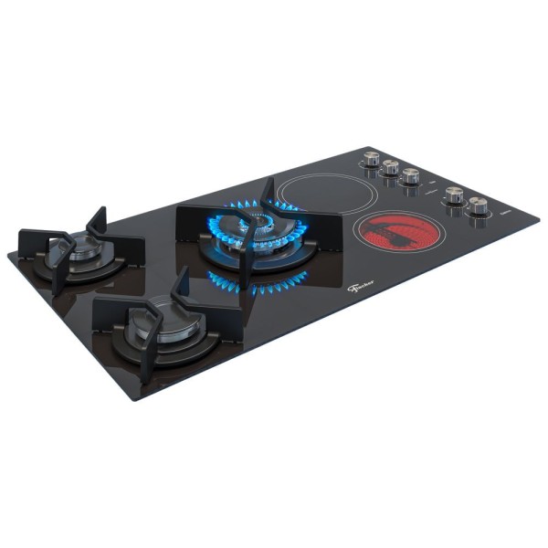 Encontraproduto.com.br - Cooktop Gás/Elétrico 5 Bocas Tripla Chama TOP com Trempe de ferro fundido Vitrocerâmica - 220V 7730-11479