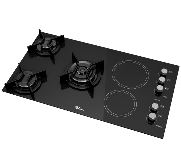 Encontraproduto.com.br - Cooktop Gás/Elétrico 5 Bocas Tripla Chama TOP com Trempe de ferro fundido Vitrocerâmica - 220V 7730-11479