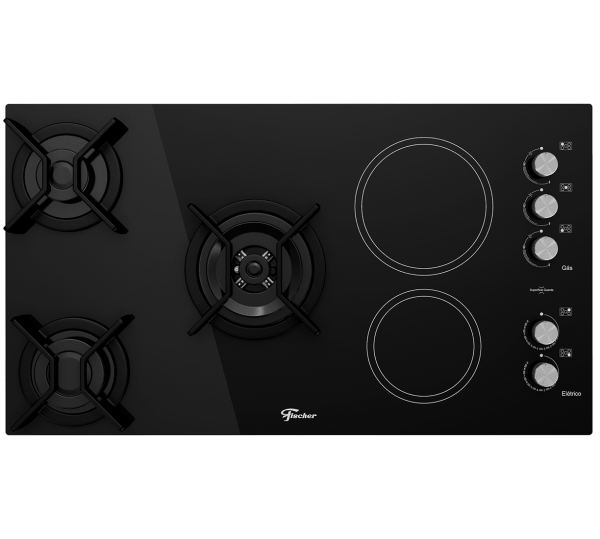 Encontraproduto.com.br - Cooktop Gás/Elétrico 5 Bocas Tripla Chama TOP com Trempe de ferro fundido Vitrocerâmica - 220V 7730-11479