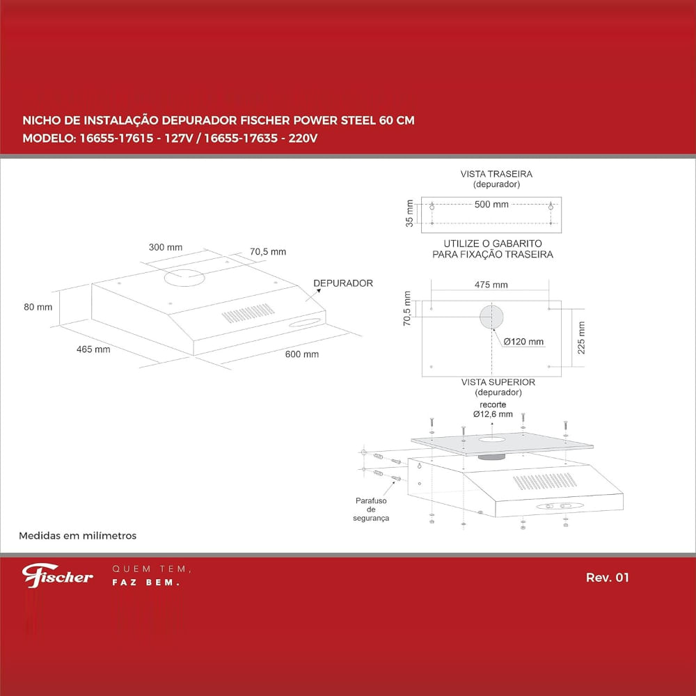 Encontraproduto.com.br - Depurador de Parede Fischer Power Steel 60cm Inox Escovado