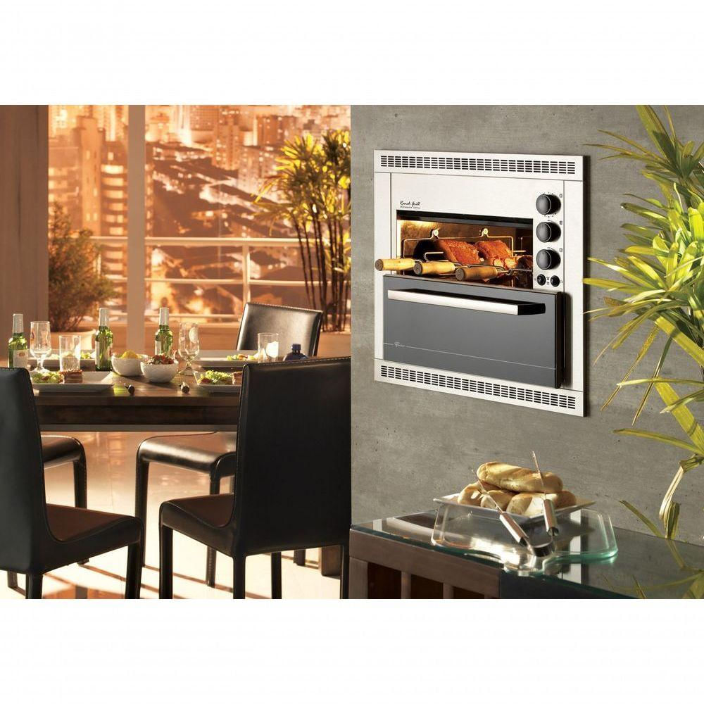 Churrasqueira Elétrica Fischer, Embutir ou Bancada, 3 Espetos, Aço Inox Escovado, Espetos Rotativos - RANCH GRILL - 220V