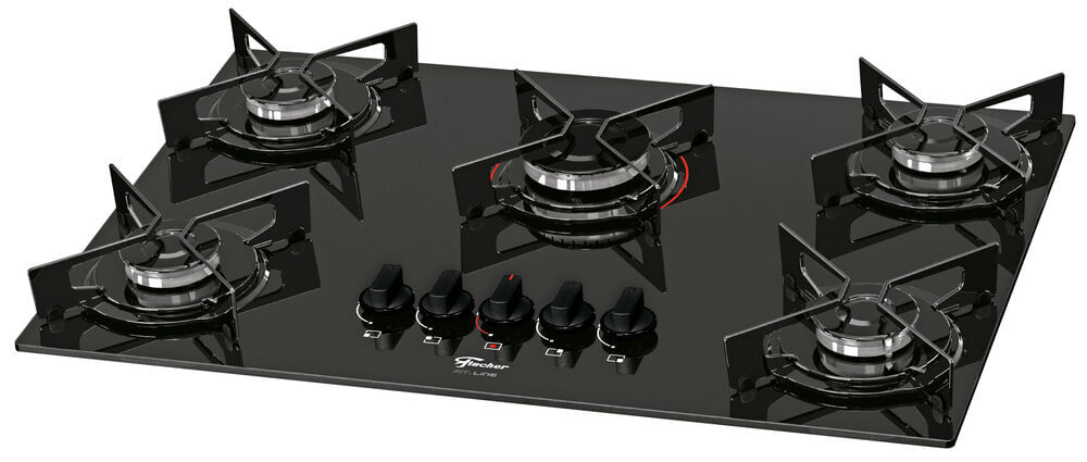 Encontraproduto.com.br - Cooktop Fischer Fit Line Mesa de Vidro 5 Bocas – Bivolt