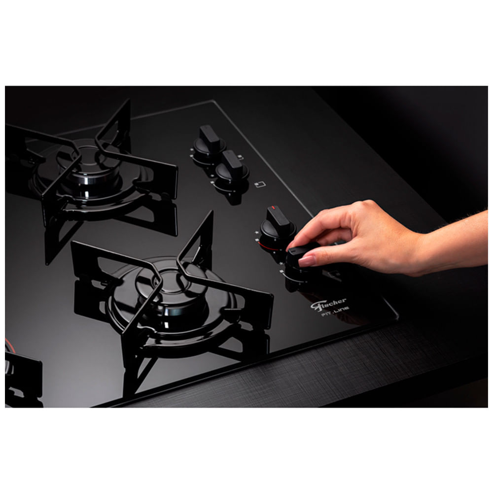Encontraproduto.com.br - Cooktop a Gás 4Q TC Infinity Mesa de Vidro Preto Fischer