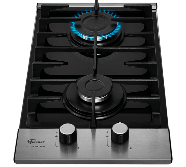 Encontraproduto.com.br - Cooktop a Gás Fischer 2 Bocas Platinium com Trempe de ferro fundido Mesa Vidro