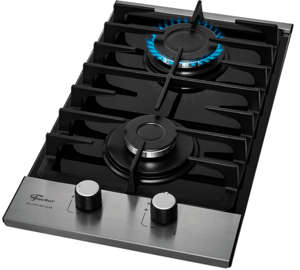 Encontraproduto.com.br - Cooktop a Gás Fischer 2 Bocas Platinium com Trempe de ferro fundido Mesa Vidro