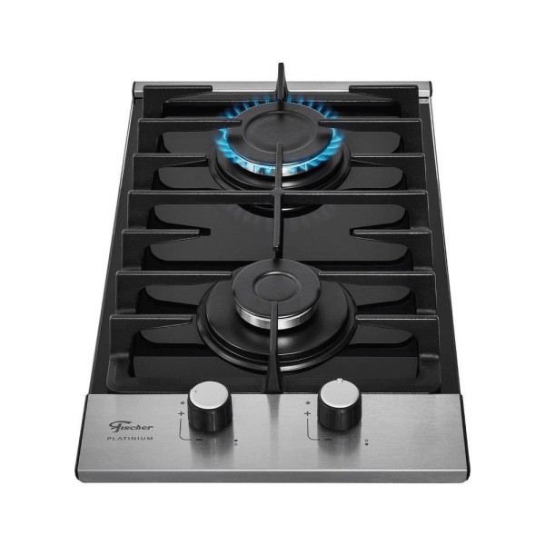 Encontraproduto.com.br - Cooktop a Gás Fischer 2 Bocas Platinium com Trempe de ferro fundido Mesa Vidro